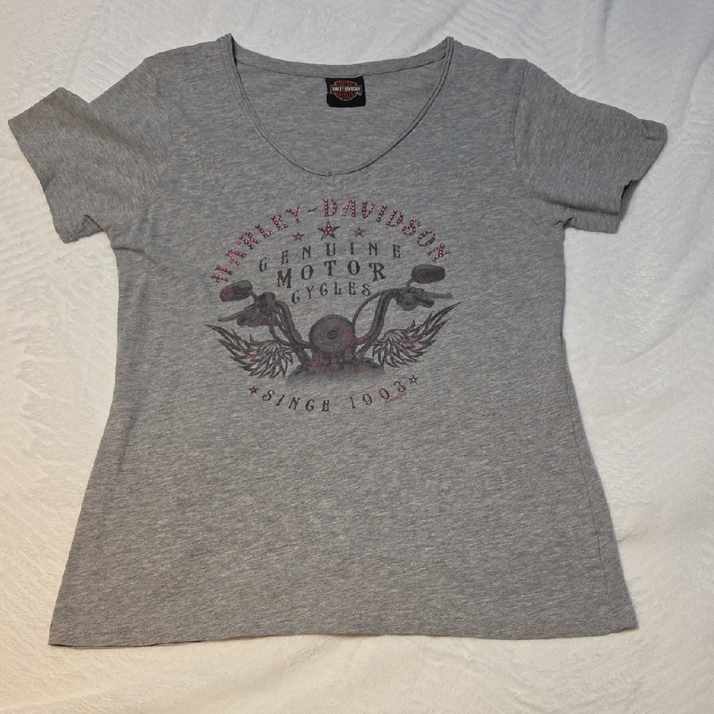 Harley-Davidson Gray T-Shirt with Pink Logo